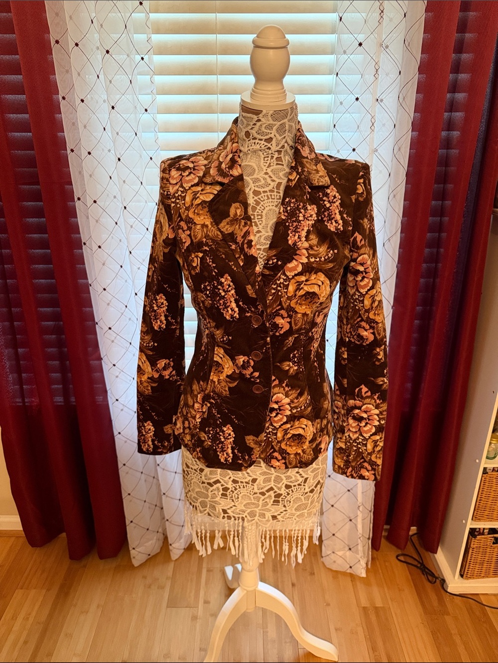 Karen Kane Brown Floral Velvet Blazer
